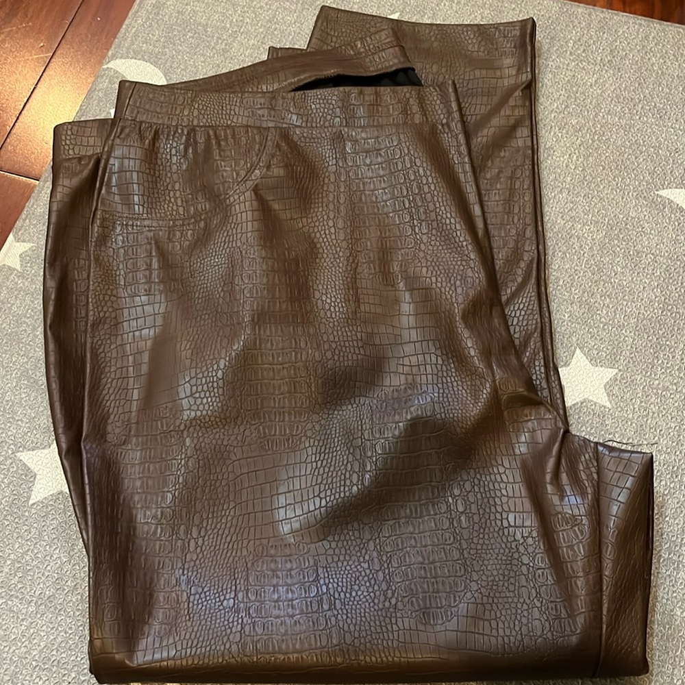 Brown Vegan Leather Pants 28W  NWOT